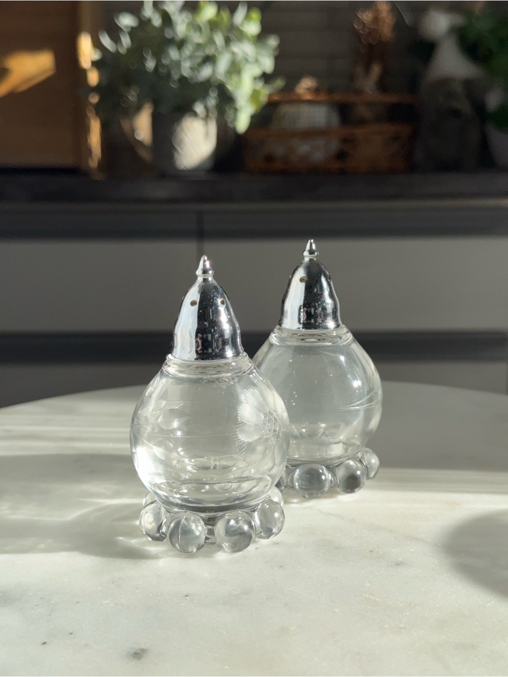 Imperial Candlewick Corn Flower Glass Salt & Pepper Shakers